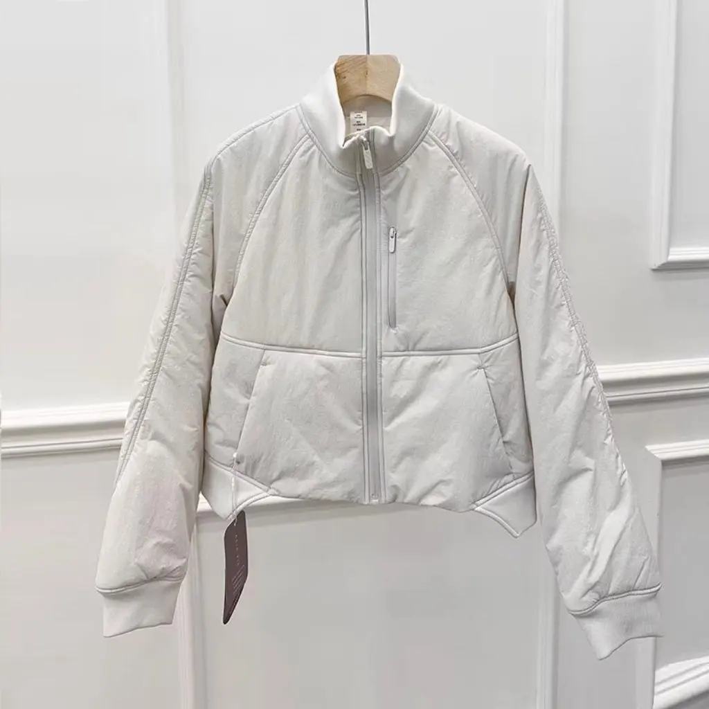 

Classy Zipper Cotton Short Jacket for Women Autumn Winter Warm Top Slim Fit Stand Collar Sports Fitness Yoga Outerwear