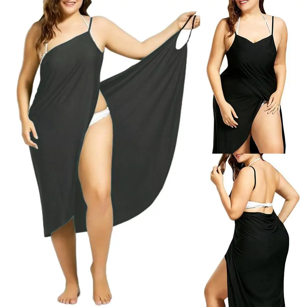 Vestido de playa de talla grande para mujer, vestido envolvente de Color sólido, pareo de Bikini Sexy