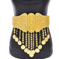 Indian Arab Metal Waist Chain Large French Coin Waist Belt Carved Flower Belly Chains Algeria Traditional Holiday Party Jewelry