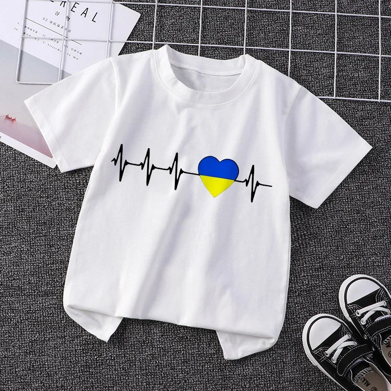 

Heartbeat Blue Yellow Children Print T-shirt Girl Boy Y2K Kids Short Sleeve Tee Tops 90S Sweetshirts Casual Clothes