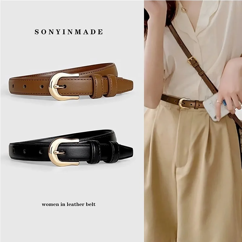 Stylish Slim-Fit Trousers Versatile Minimalist Casual Women’s Belt—Trendy Elegant Commuter Dress and Jeans Accessory