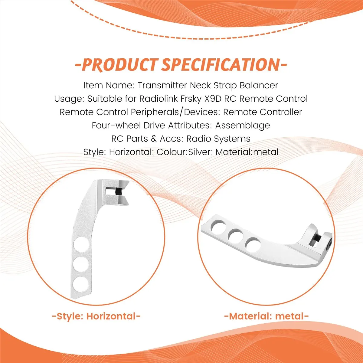 CANING- Metal 4-Hole Transmitter Neck Strap Balancer Adjuster for Futaba Radiolink Frsky X9D RC Remote Control,Silver Horizontal
