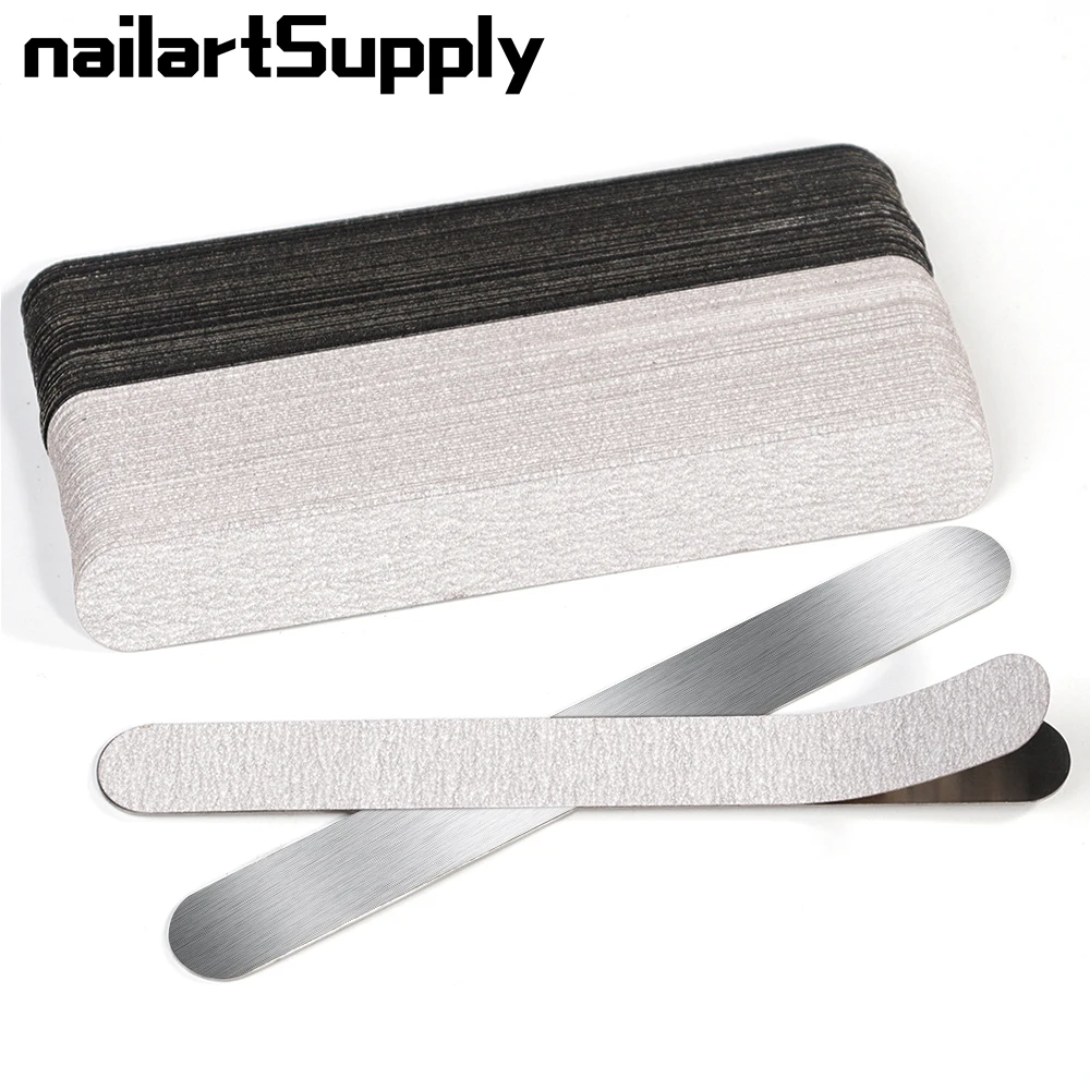 10pcs Black/Grey Removable SandPaper Nail File Straight  Replacement Nail File 100/180/240 With Stainless Handle Sanding Tools