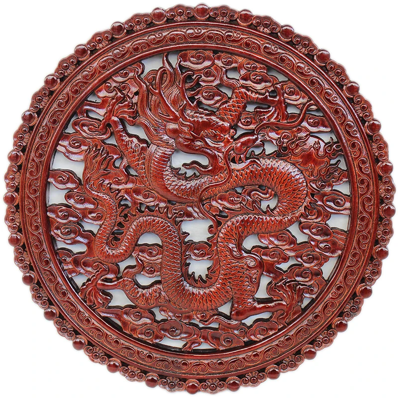 

Dongyang Wooden Carving Pattern, Chinese Style, Antique, Hollow, Round Talisman, Living Room Hanging Board