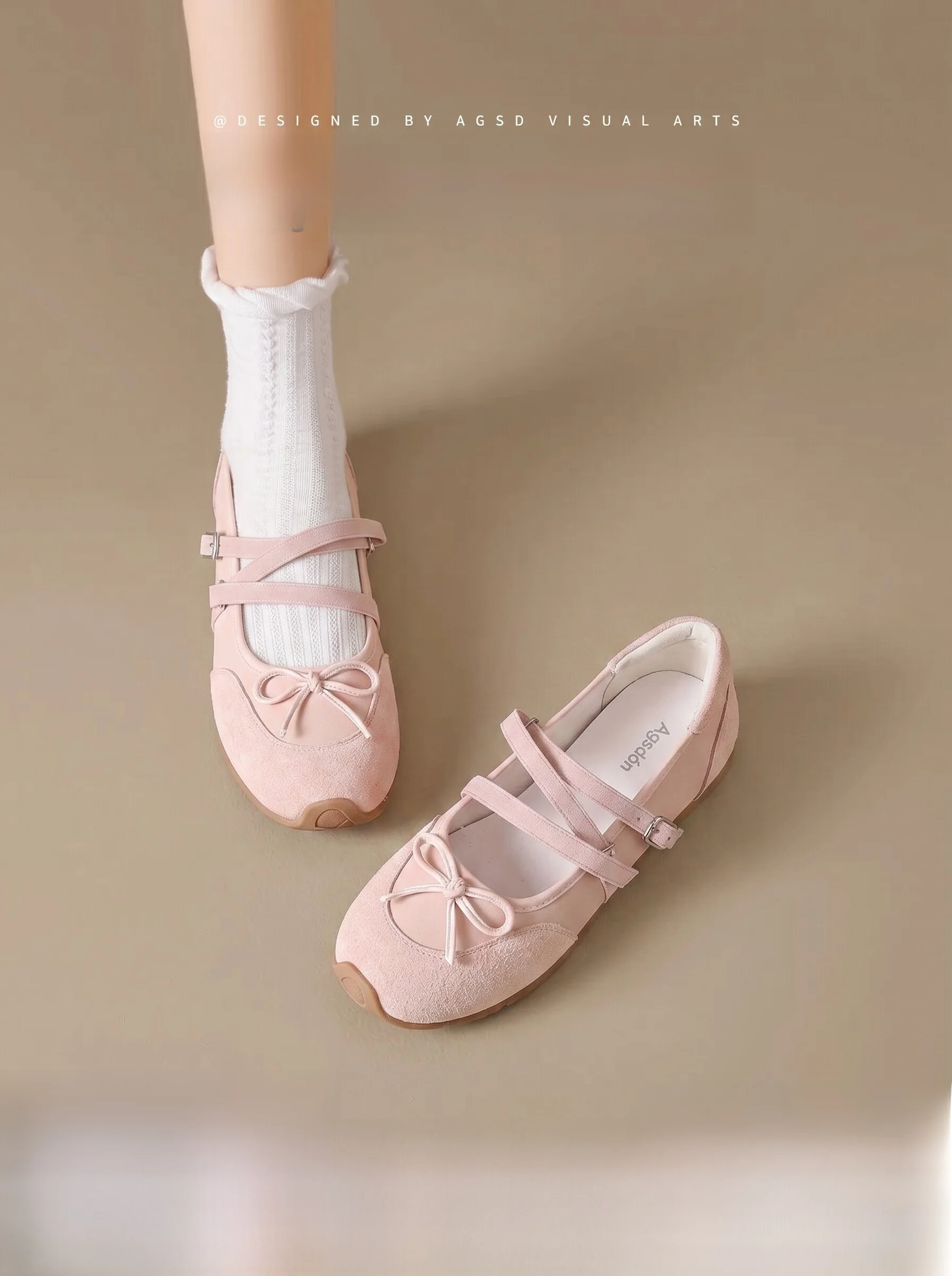 Agsdon Ballet  Knot Mary Jane Shoes Women's Soft Bottom Sports Slippers Casual Style round Toe Rubber Outsole