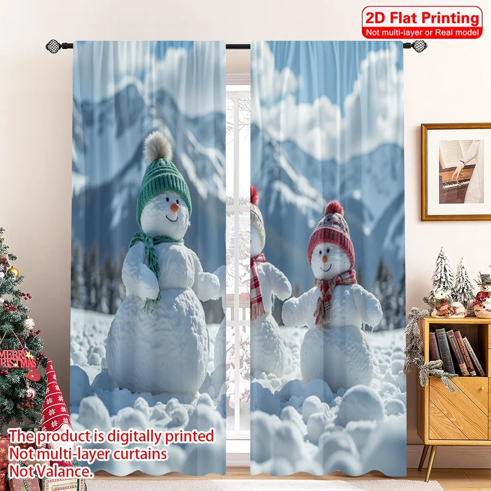 

2pcs 2D flat printing Merry Christmas Popular Drapes Winter Snowmen Mountain Landscape Polyester Without Electricity Birthday