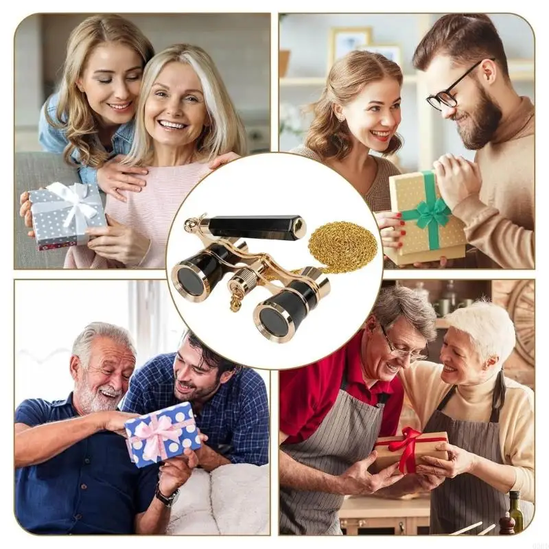 Magnification Operas Glasses Gold Chain Regulable Handle Theater 69HD