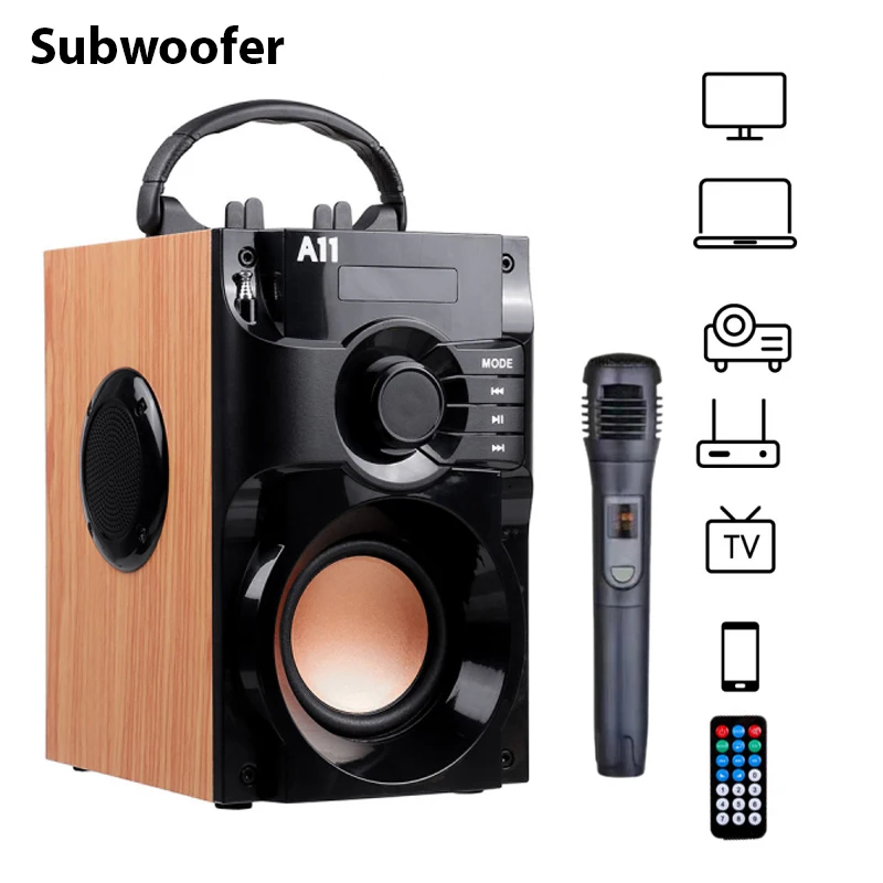 Portable Wireless Bluetooth Speaker Subwoofer Stereo Bass Music Karaoke Speakers Column Support FM Radio TF AUX Remote with Mic