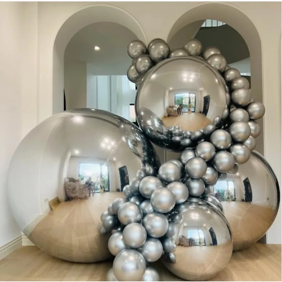 

Silver Inflatable Mirror Ball Reusable Large Event Decoration Balloon PVC Bubble Balloon for Party Wedding Decor 1 Piece 0.8m 3