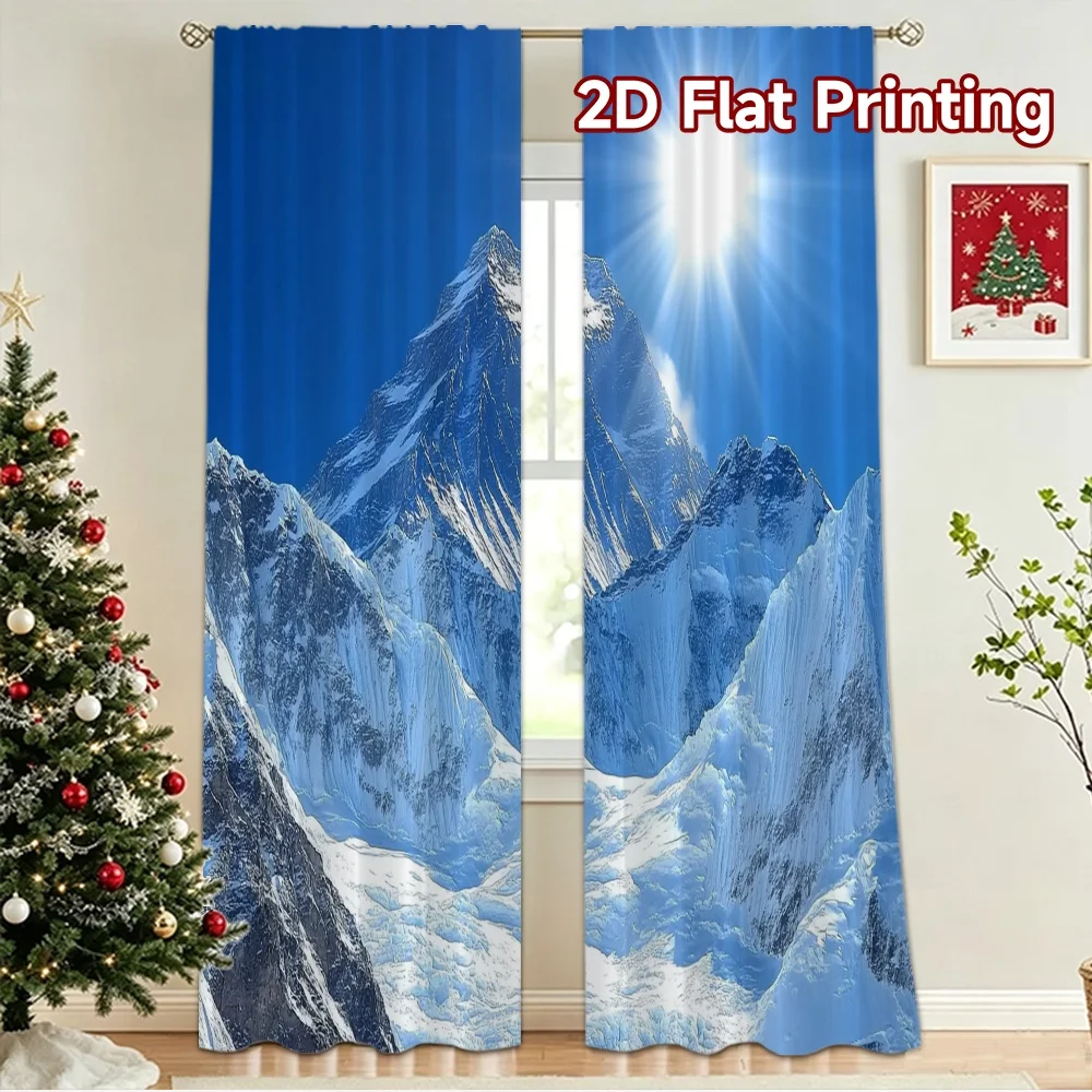 2D flat 2pcs Curtain Country Style Sunny Snow Mountain Digitally printed polyester, colorfast Festive Holiday Perfect for