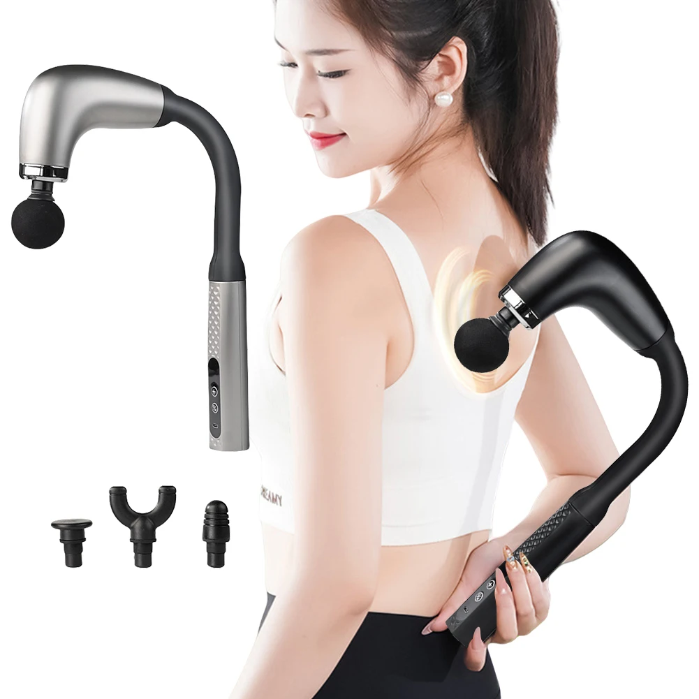 Przenośny pistolet do masażu z przedłużającym uchwytem Masażer do głębokich tkanek 9-trybowy ręczny pistolet do powięzi z 4 głowicami do pleców, szyi i ramion