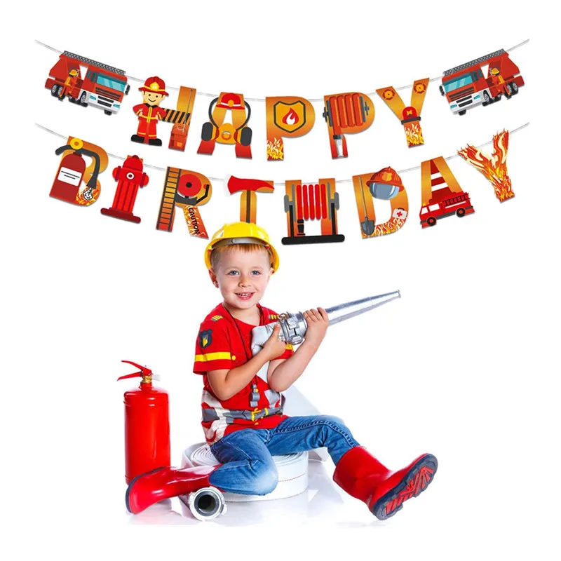 1Set Happy Birthday Banner Cartoon Car Airplane Fire Truck Racing Transporter Flags Decor For Boys Kids Party Decoration