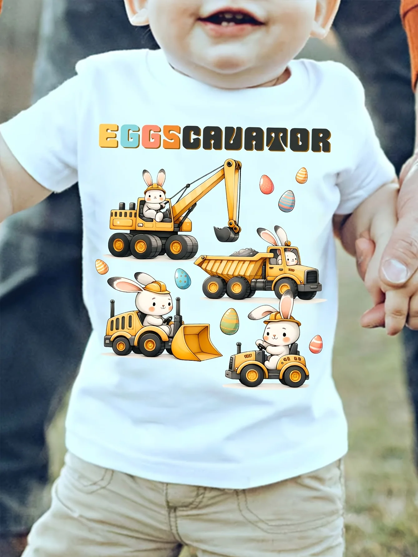 Easter EGGS CAUATOR Cartoon Creative Excavator Rabbit Printed Children's T-shirt Personalized Printed Casual  Parent Child Top