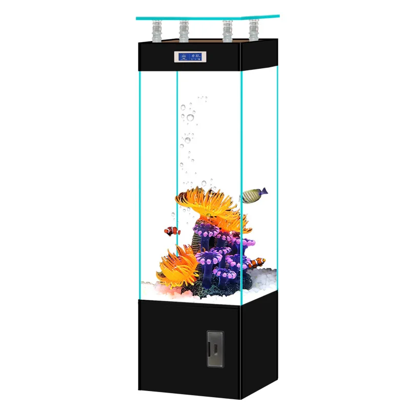 

Ultra white glass vertical aquarium fish tank gold crystal small and medium living room