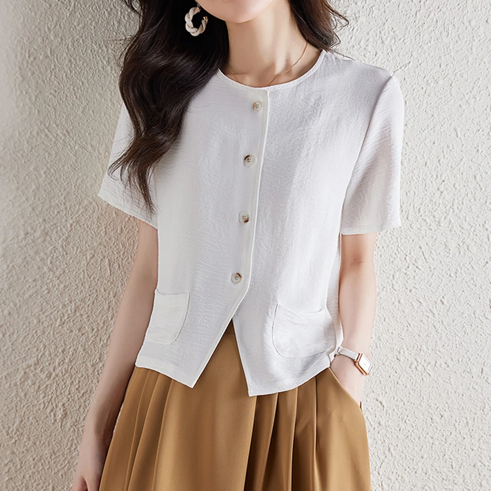

Summer Thin Cotton Linen Shirts Short Sleeve Fashion Simple Tops Women Elegant Blouse Female Casual Clothing 2024 Blusas Mujer