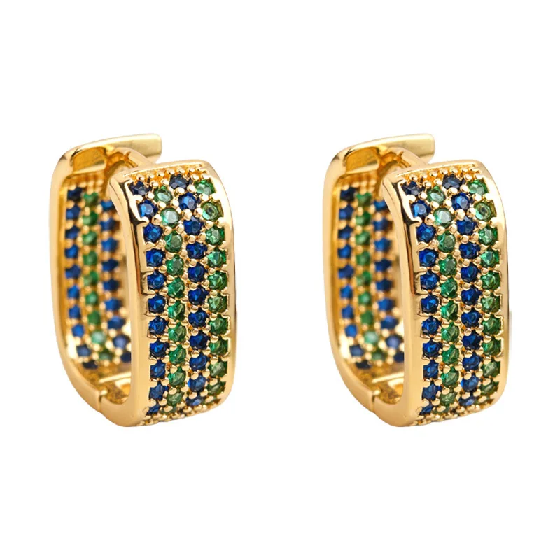 Vintage Zircon Square Drop Earrings Colorful Rhinestone Micro Pave Luxury Statement Hoop Earrings Women Jewelry