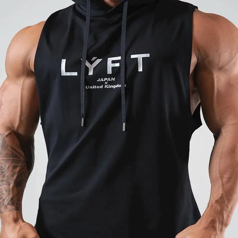 Gym Fitness Hooded Tank tops Men Fashion Casual Cotton Sport Vest Summer Sleeveless Hoodie Male Running Workout Sportswear