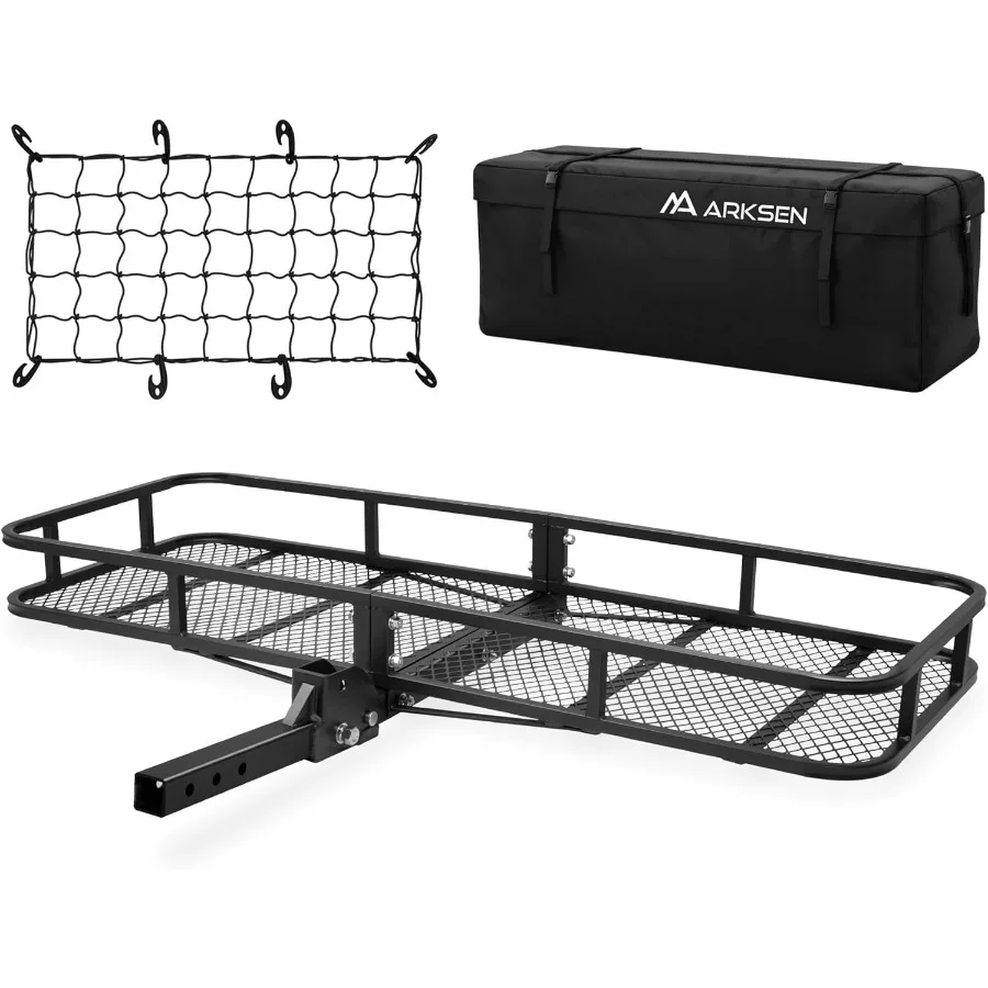 

60 x 23 x 5,5-дюймовый складной грузовой багажник с водонепроницаемой грузовой сумкой из ПВХ 600D, нейлоновая сетка, емкость 500 фунтов, сверхмощная 2 дюйма