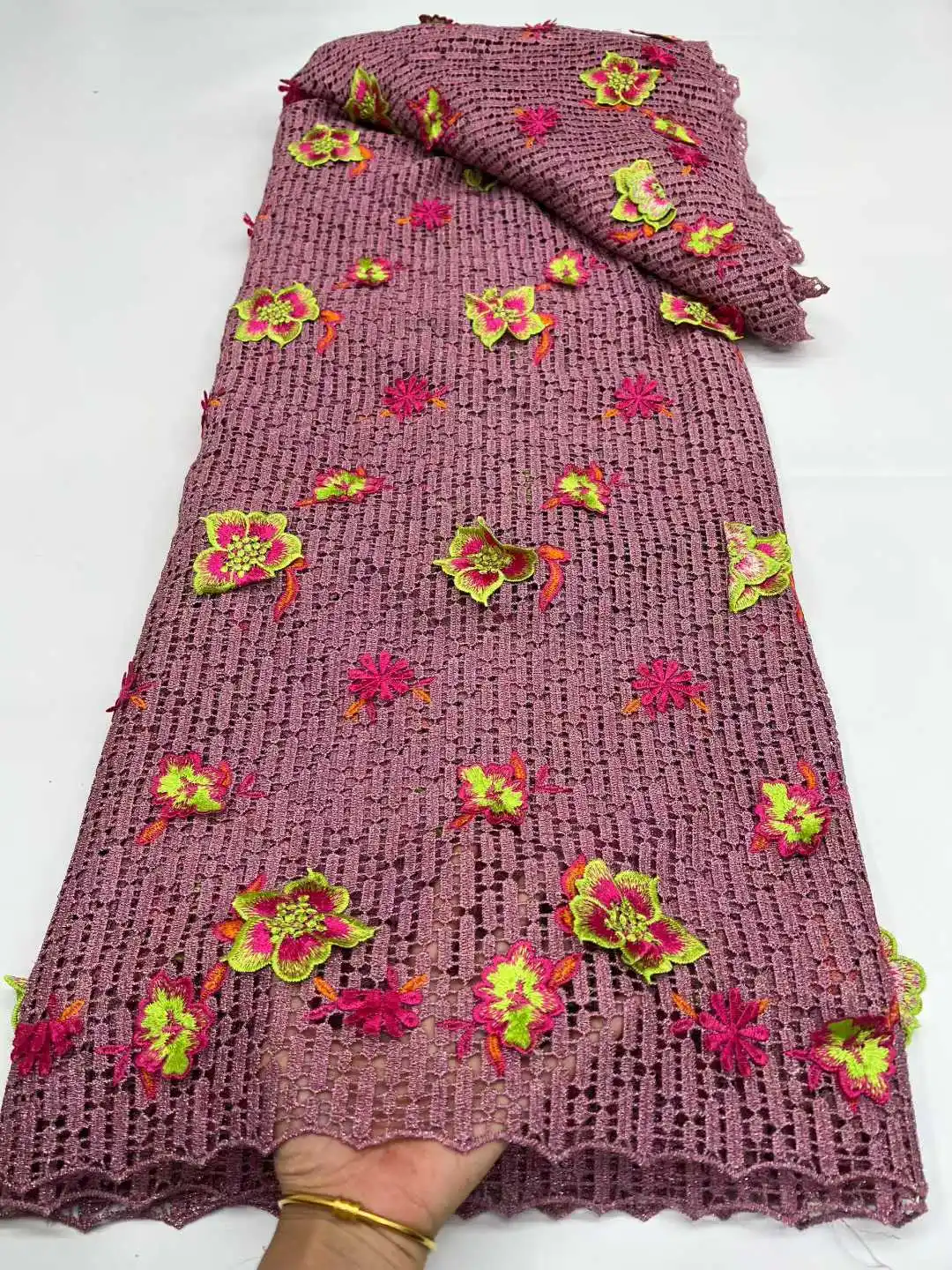 

2026 High Quality African Nigerian Milk Silk Flowers Lace Fabric Guipure Cord Laces For Wedding Party Sewing material RFA62HN