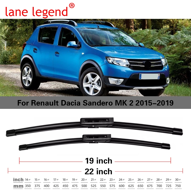 Car Wiper Front Rear Wiper Blades For Dacia Renault Sandero MK 2 2015-2019 Windshield Windscreen Window Rain Brushes 22\