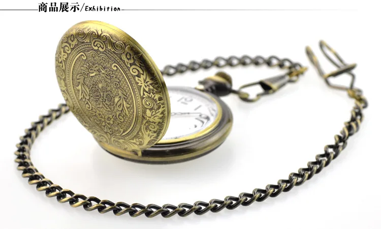 Jam tangan saku Quartz ukiran bunga mewah, jam tangan kalung liontin rantai Steampunk Retro Vintage