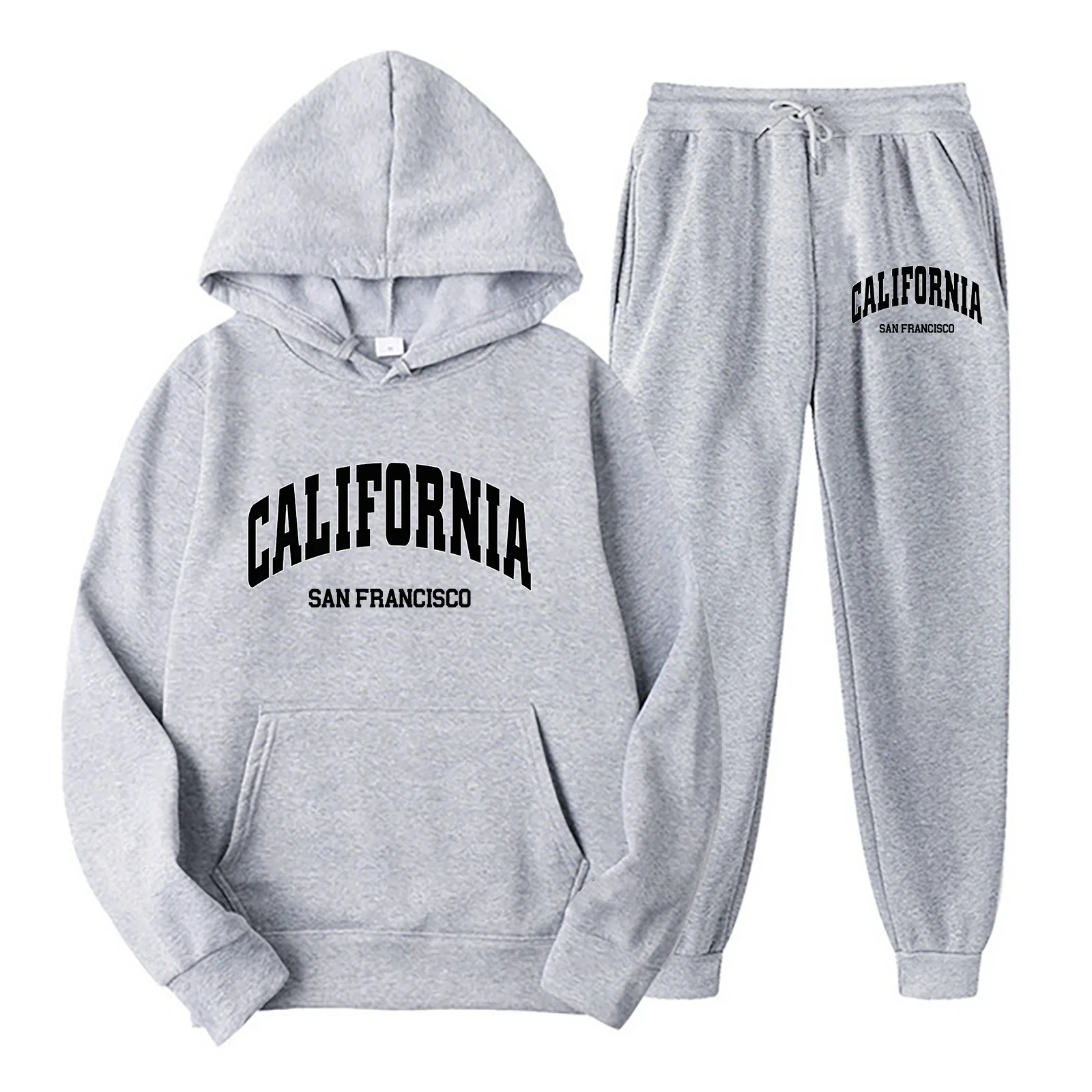 U.S.A City Print Men And Women  Hoodies + Pants 2 Pieces Sets Men Fashion Sweatshirts Women Casual Hooded Pullovers Trouses Set