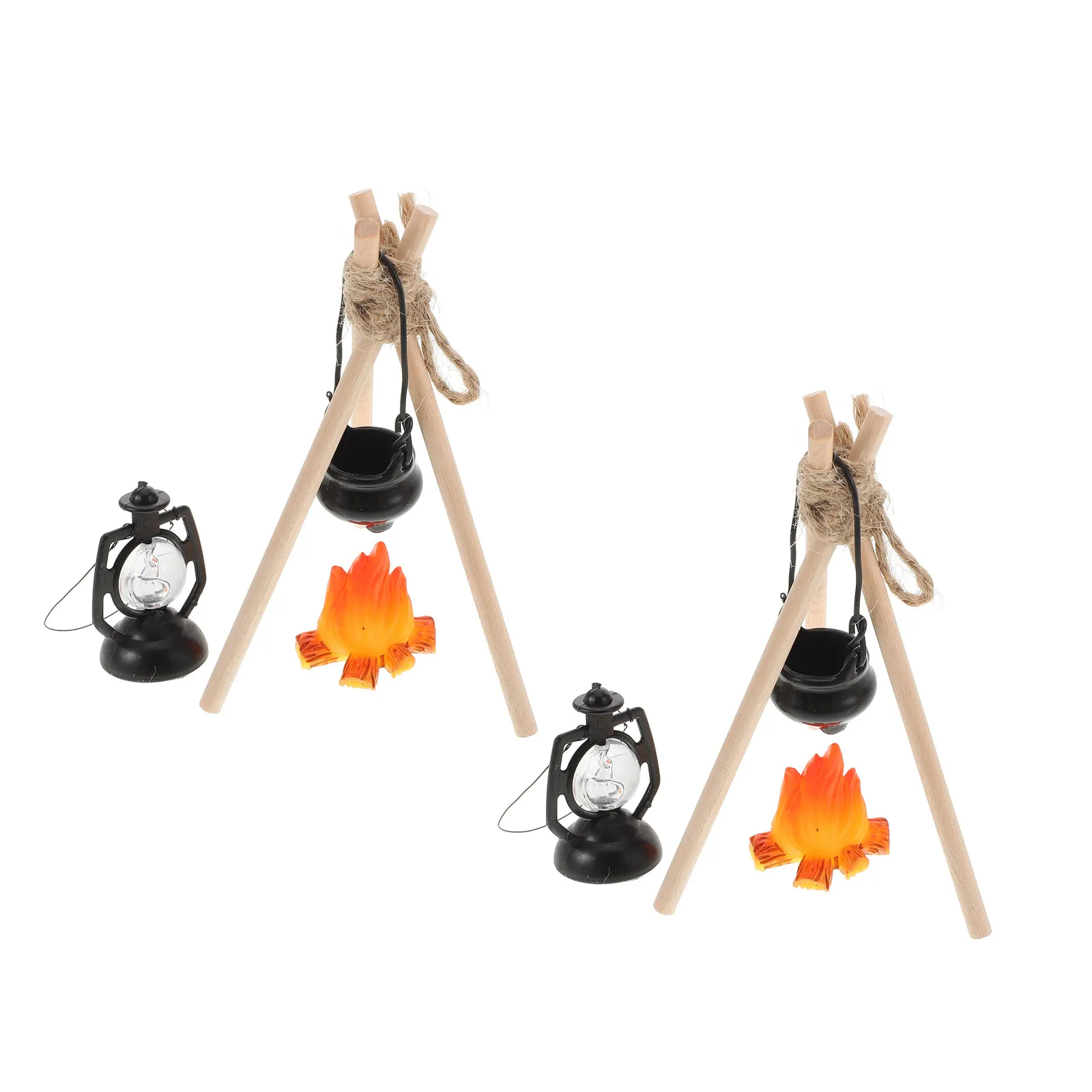 2Set Mini Campfire Bonfire Outdoor Scene Accessories Miniature Fireplace Set Pretend Camping Scene Mini House DIY Accessories
