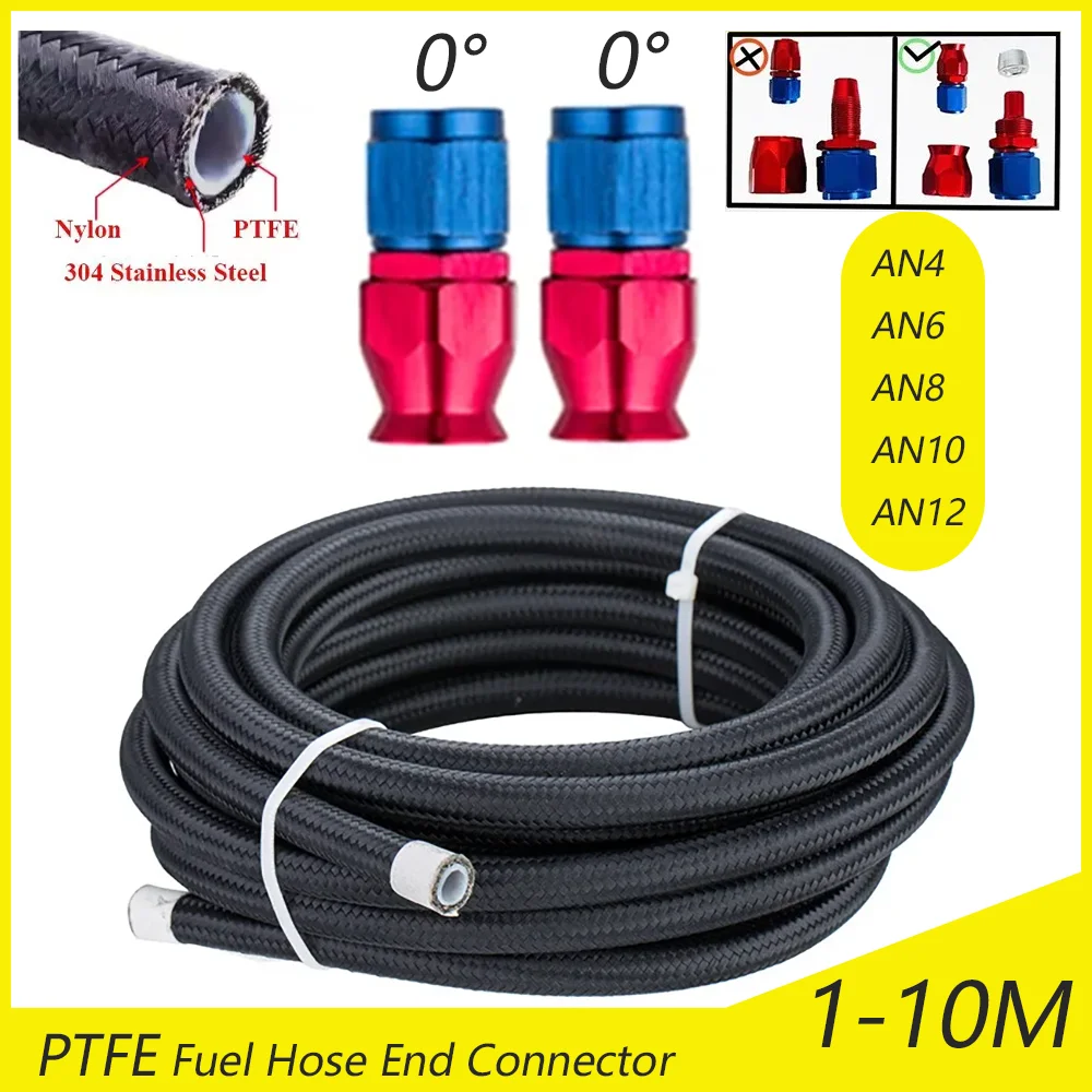 

Universal 1-10M AN4 AN6 AN8 AN10 AN12 Fuel pipe 0 Degree 2pcs End Fittings Oil Fuel Swivel Hose Oil Hose End Adaptor Kit Black