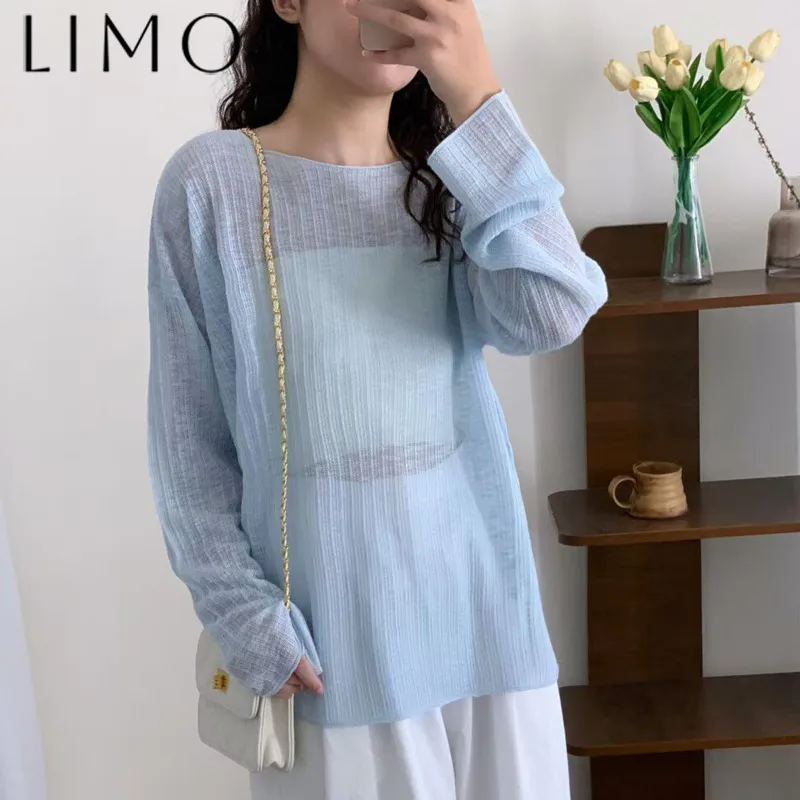 

LIMO Women's Knitted Pullover Long Sleeve Sunscreen Cover-Up Thin Airy Loose Casual Elegant Office Chic Summer Cardigan