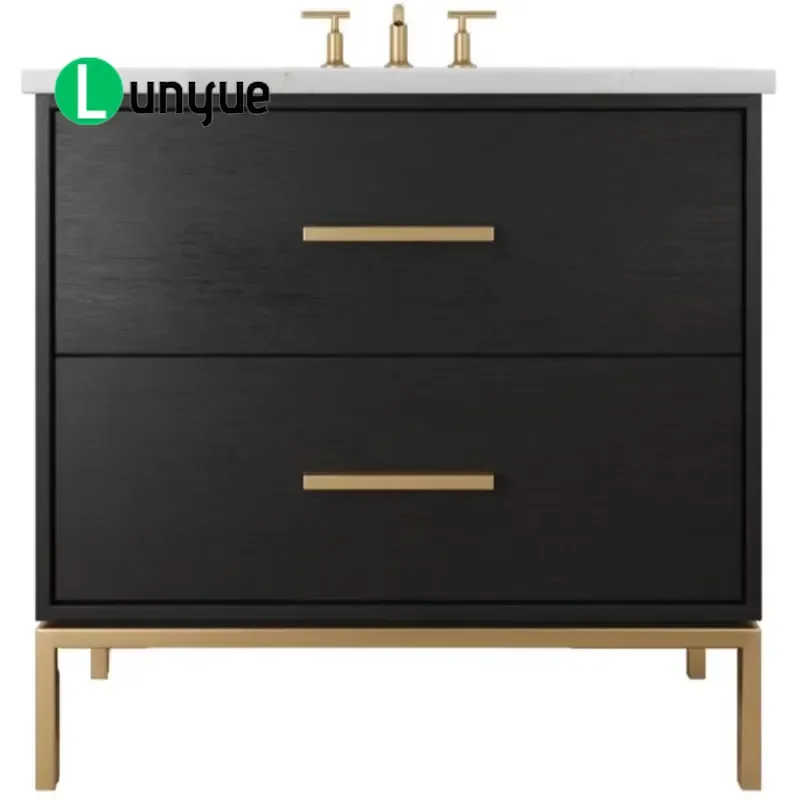 Modern 30 Inch Wood Floor to Ceiling Bathroom Vanity with Single Sink and Two Drawers Durable Easy Clean Countertop Included