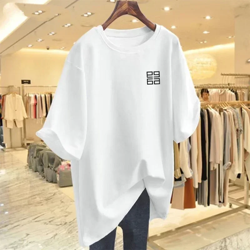 

Women's Casual Loose Pure Cotton T-shirt Summer New Fashion Chic Printed O-neck Tops Pullovers