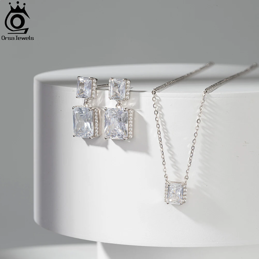 ORSA JEWELS Exquisite 925 Sterling Silver Luxury Emerald Cut AAAA Zirconia Stud Earrings for Women Shiny Wedding Jewelry SE377