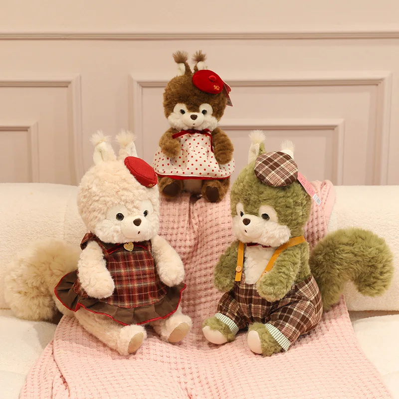 

Мягкая игрушка-белка в наряде, пушистая, кавайная, с длинным хвостом, плюшевая кукла, подарок