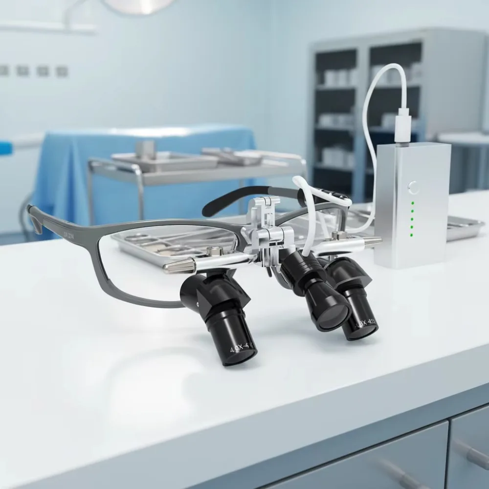All Metal 4X 5X 6x LED Hospital Surgical Loupe Dental Microscope Electricity Powered Ergonomic Corner Magnifier