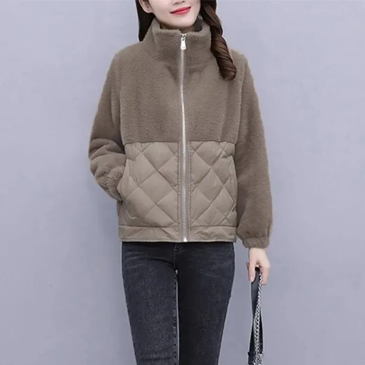 Lamb Wool Zipper Hoodie for Women Korean Cotton Jacket Short Thick and Plush Jacket
