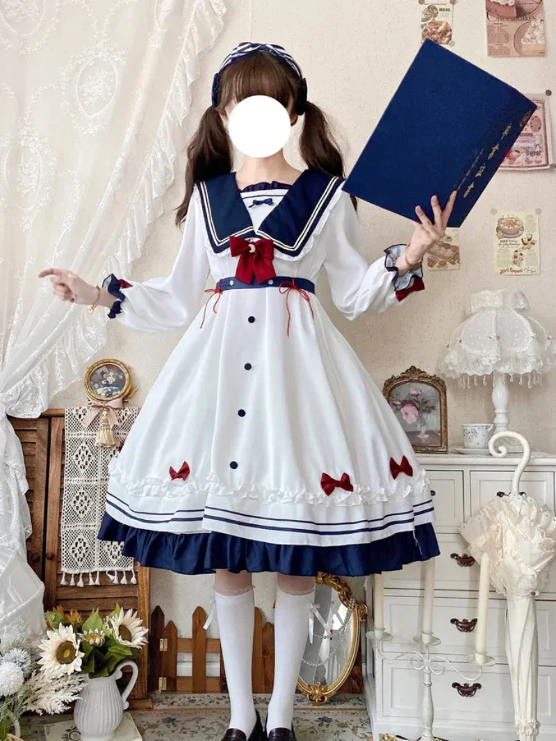 2025 neue Frühling Sommer Adrette Sailor Navy Kragen Bogen Süße Kleid Akademie Täglichen Kleider Stern Meer Lolita OP Kawaii Kleid Frauen