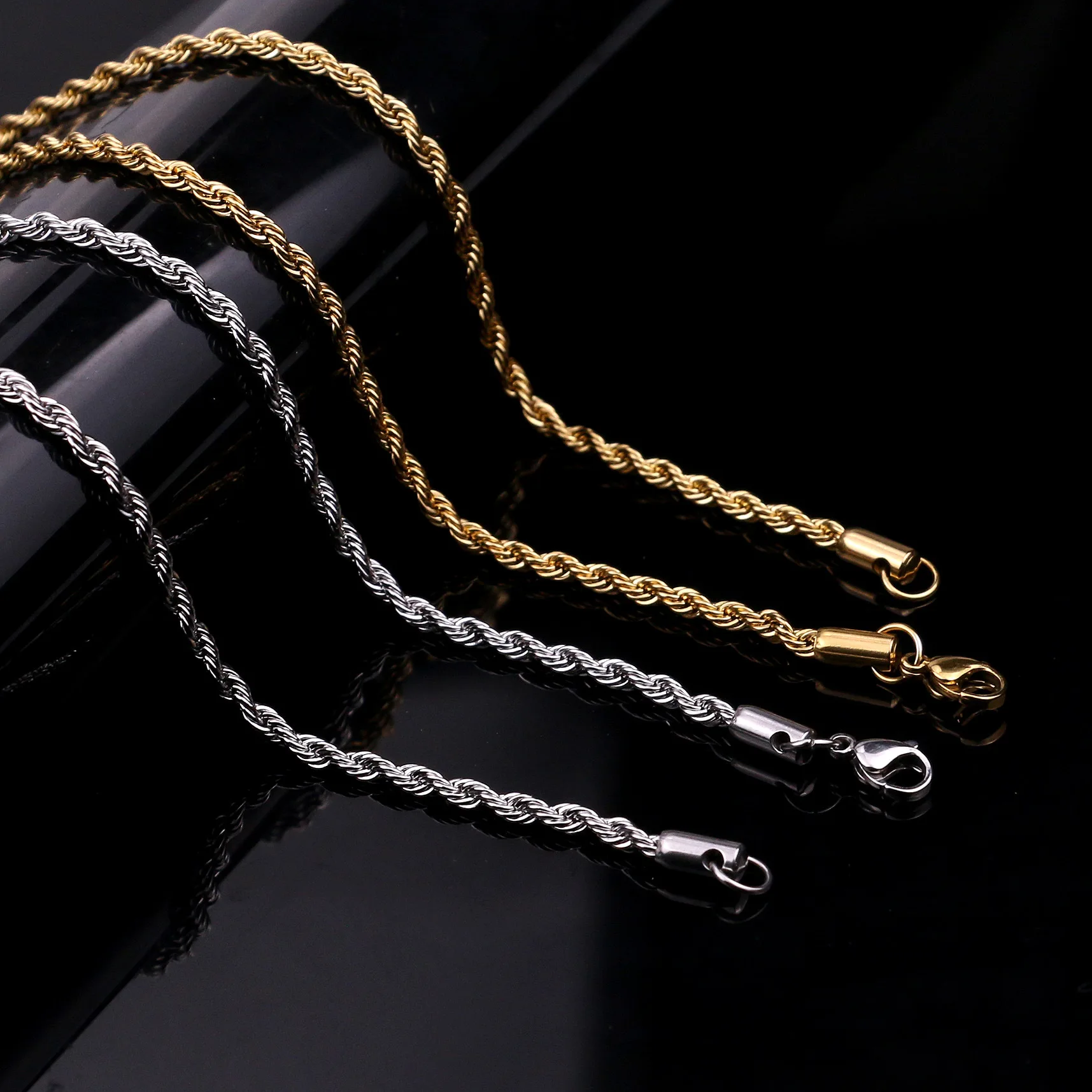 Twisted Rope Chain Necklace for Women Men Minimalist 2/3/4/5/6/7mm Stainless Steel Hip Hop Punk Jewelry Valentine\'s Day Gift