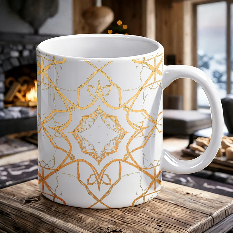 

1PCS Golden Pattern Mandala Fully Printed Ceramic Mug, Coffee Cup, Milk Cup, Office Tea Cup, Drinking Cup, Fade-Resistant