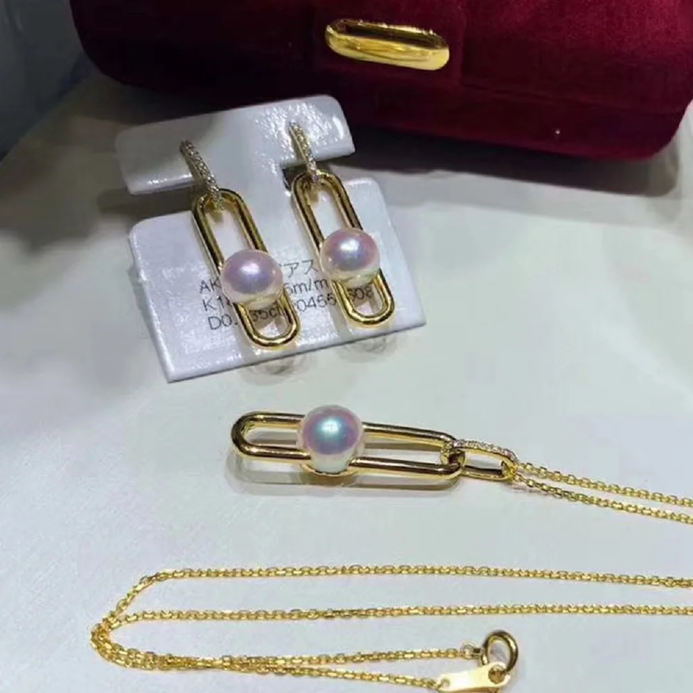 

New Pearl Pendant AAAA6-7mm Natural Japanese Round White Pearl Pendant 18 inch +925s Earring Set