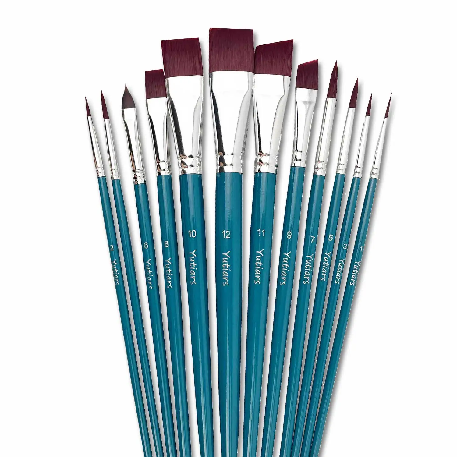 12-teiliges professionelles Gesichtsmalerei-Pinselset mit Nylonborsten für Bühnen-Make-up und Körperkunst mit Blütenblatt-Kuppelspitzen für Prägung und Linienzeichnung – Detail 1