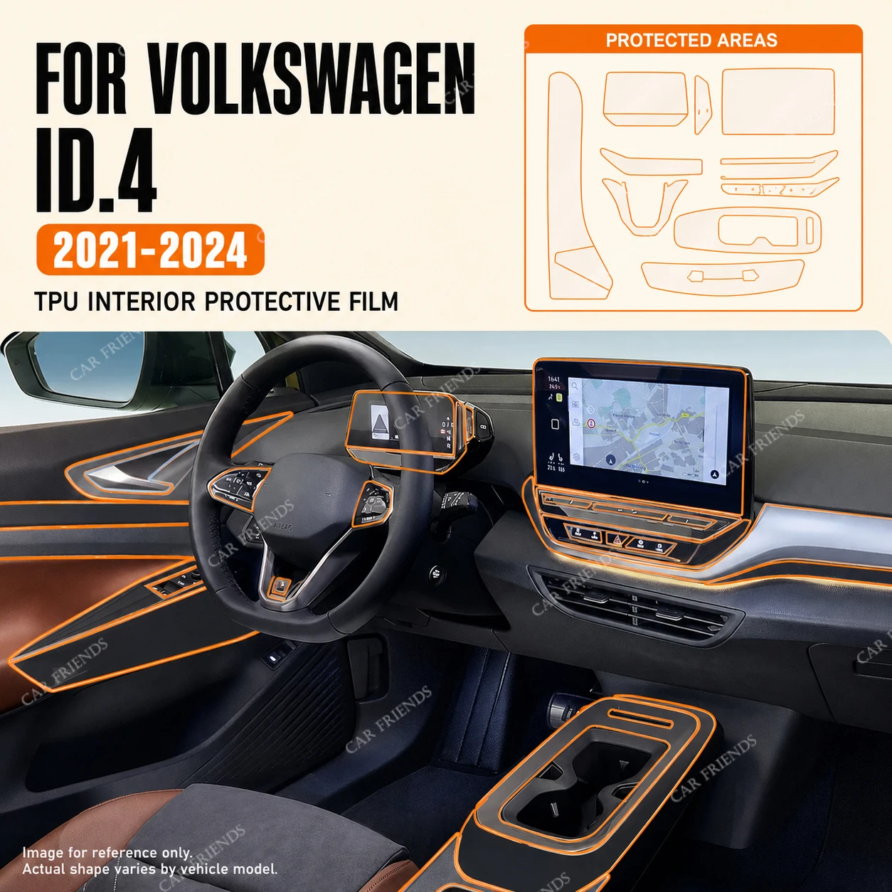 For VW Volkswagen ID.4 ID4 CROZZ GTX X PRO Transparent TPU Interior Protective Film Trim Cover