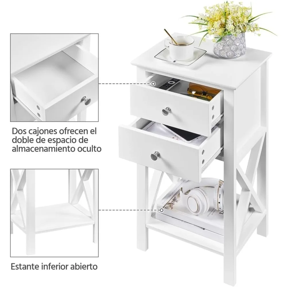 Mesita de Noche Alta con Cajones، Diseño Compacto para Ahorrar Espacio #5