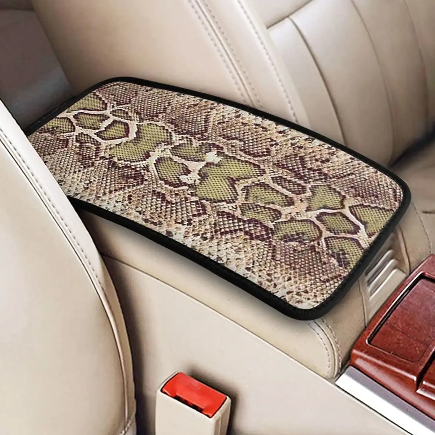 Auto Center Console Pad Snakeskin Stripe Print, Universal Fit Soft Comfort Car Armrest Cover, Fit for Most Sedans, SUV, Truck Ca