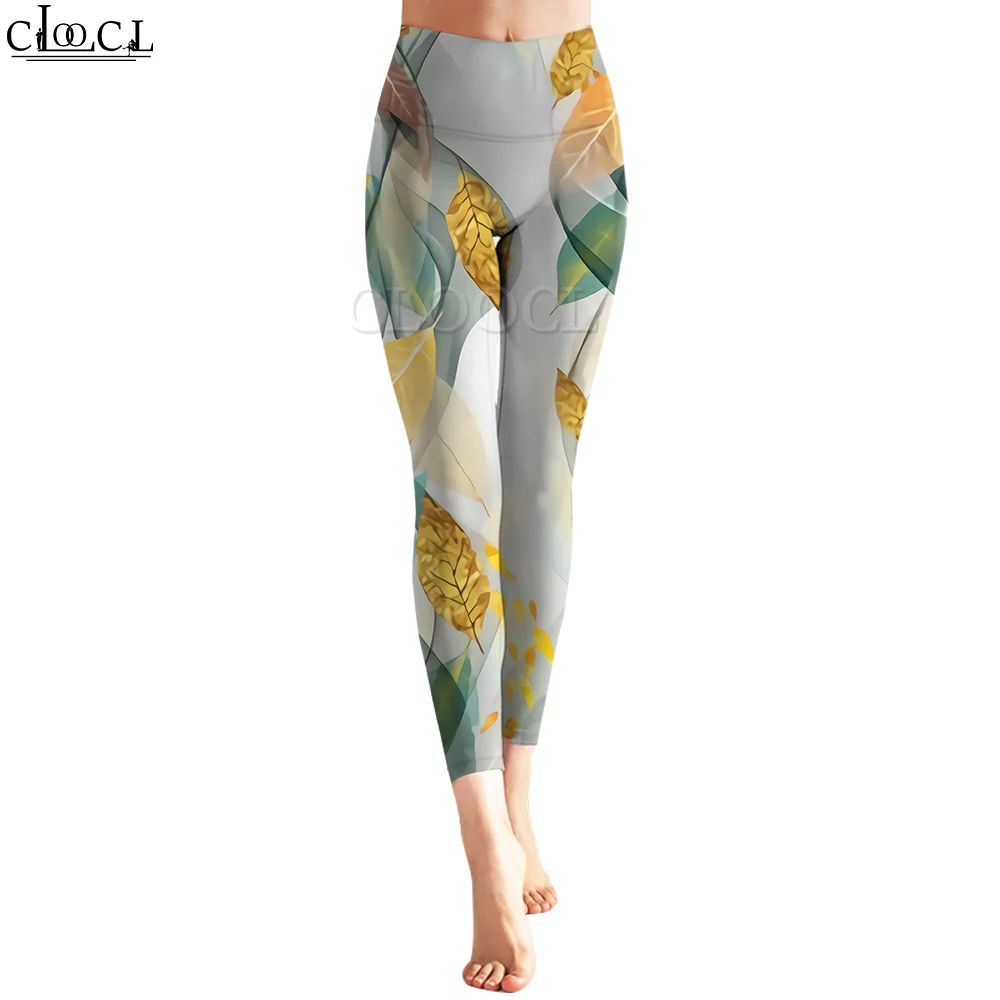 Cloocl mulheres legging folhas verdes 3d impresso calças femininas para treino ao ar livre ginásio treinamento calças esportivas yoga leggings casuais