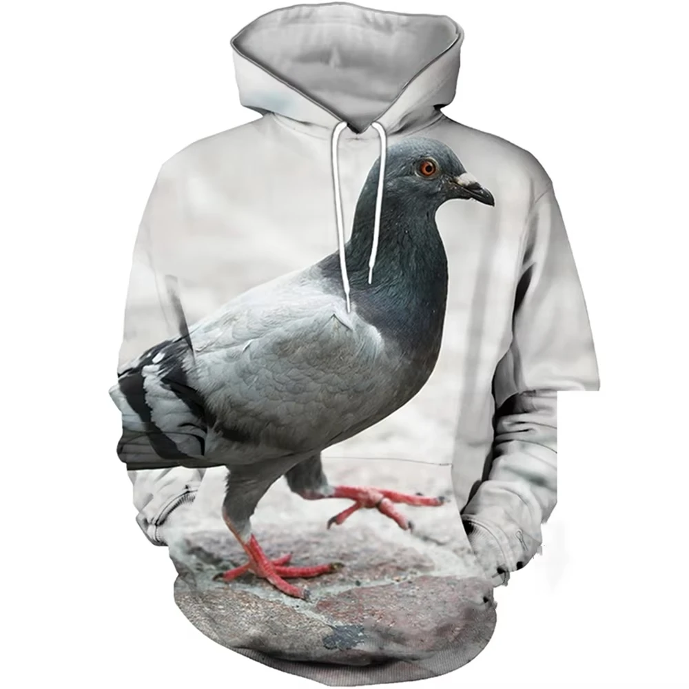 Popular Pigeon Graphic 3D Printed Men's Hoodie Harajuku Long Sleeves Oversized Outdoor Pullover Sweatshirt Kids Unisex Clothing