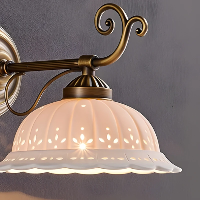 European Style Wall Light White Ceramic Old Brass E27 Bulb Home Art Deco For Hotel Living Room Bedroom Restaurant