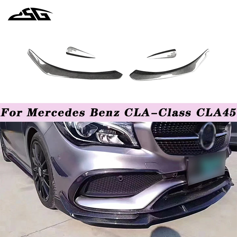 For Mercedes Benz CLA-Class CLA45 Carbon Fiber Front Bumper Side Fins Winglet Trim Canard Splitter Car Flaps Apron Air Vent