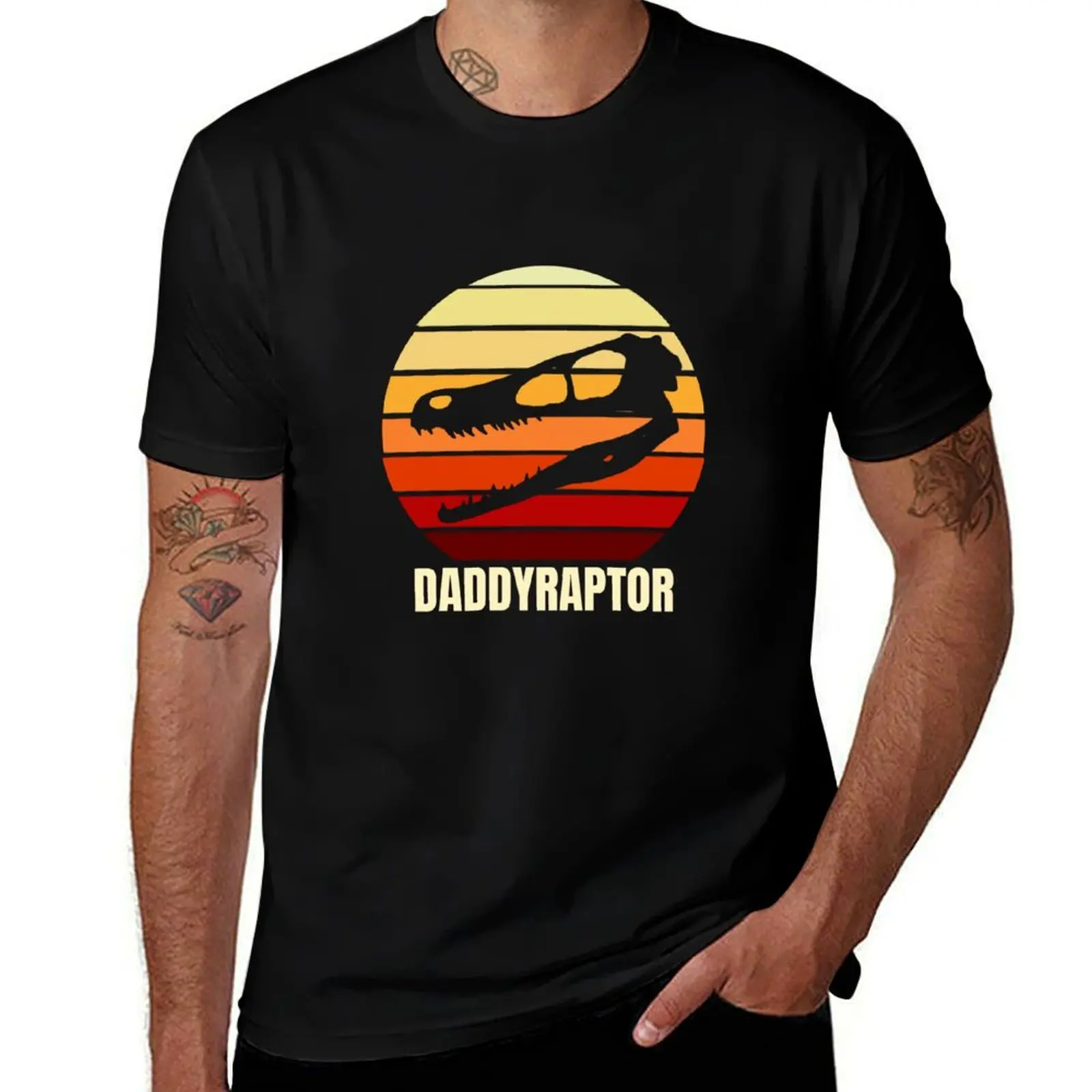 Daddyraptor Velociraptor skull retro vintage sunset T-Shirt Casual Graphic Print Tee T-Shirt