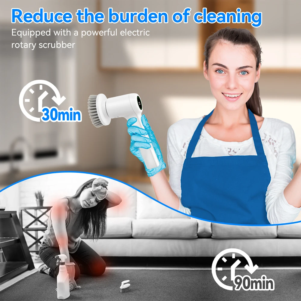 5in1 Electric Cleaning Brush for Kitchen Bathroom Wireless Handheld Power Spin Scrubber for Dishes Pots Pans Cleaning Tools