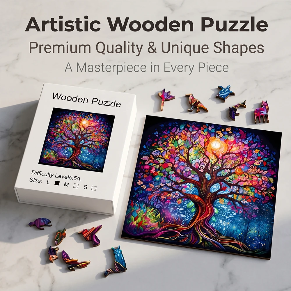 

Colorful Rainbow Tree of Life Wooden Jigsaw Puzzle, Unique Irregular Animal Shaped Pieces, 5A Advanced Difficulty, Family Stress Relief Game, Framable Vibrant Tree Wall Decor, Nature Lover Birthday Holiday Gift